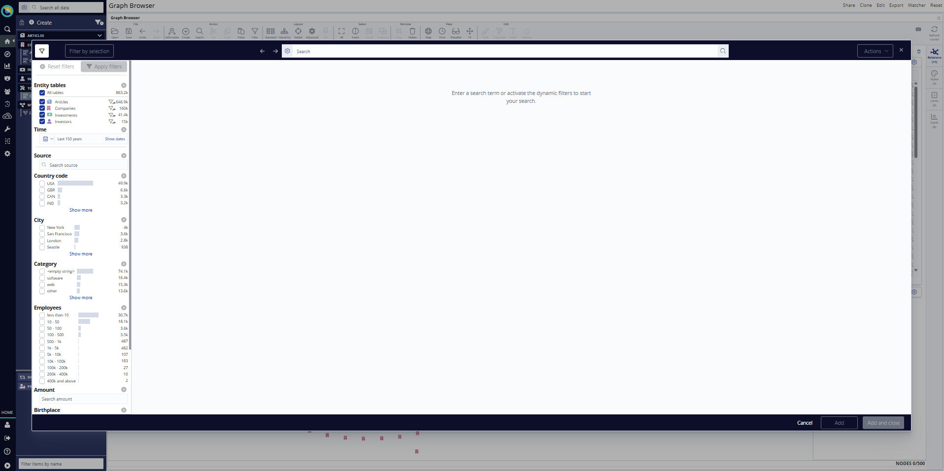 Siren Search in the graph toolbar