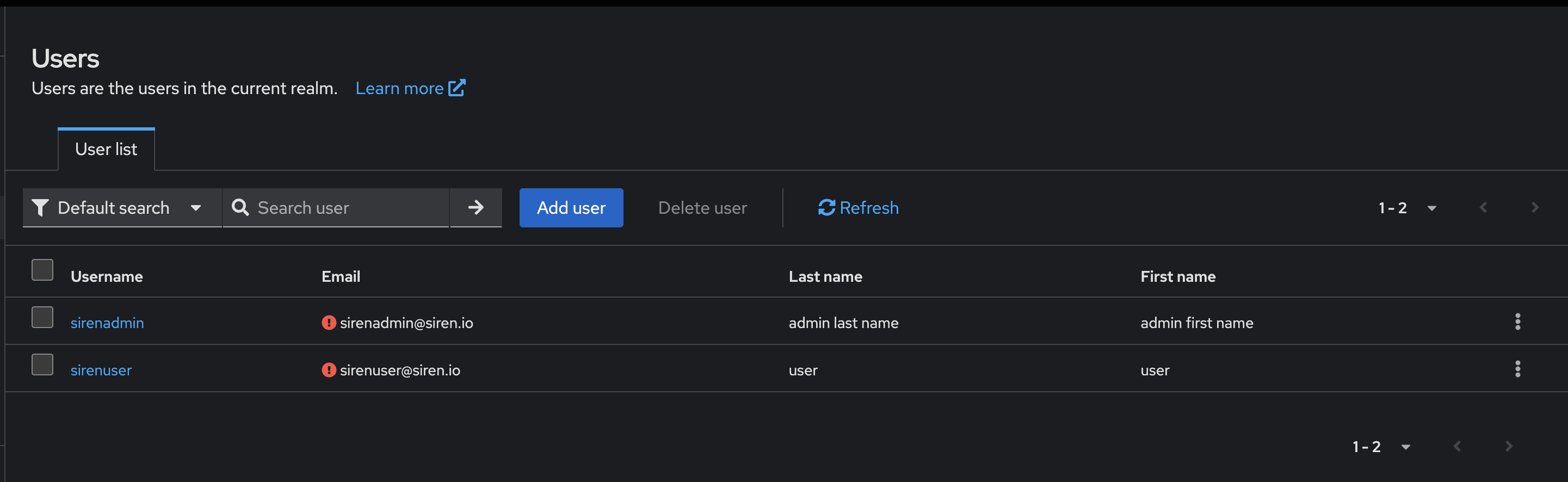 Create keycloak users